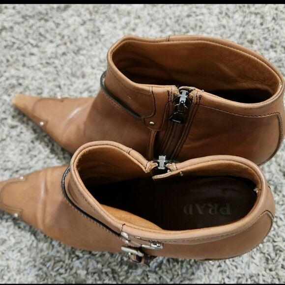 Prada Brown Western Ankle Booties size 37.5 usa 7.5 - Picture 9 of 11
